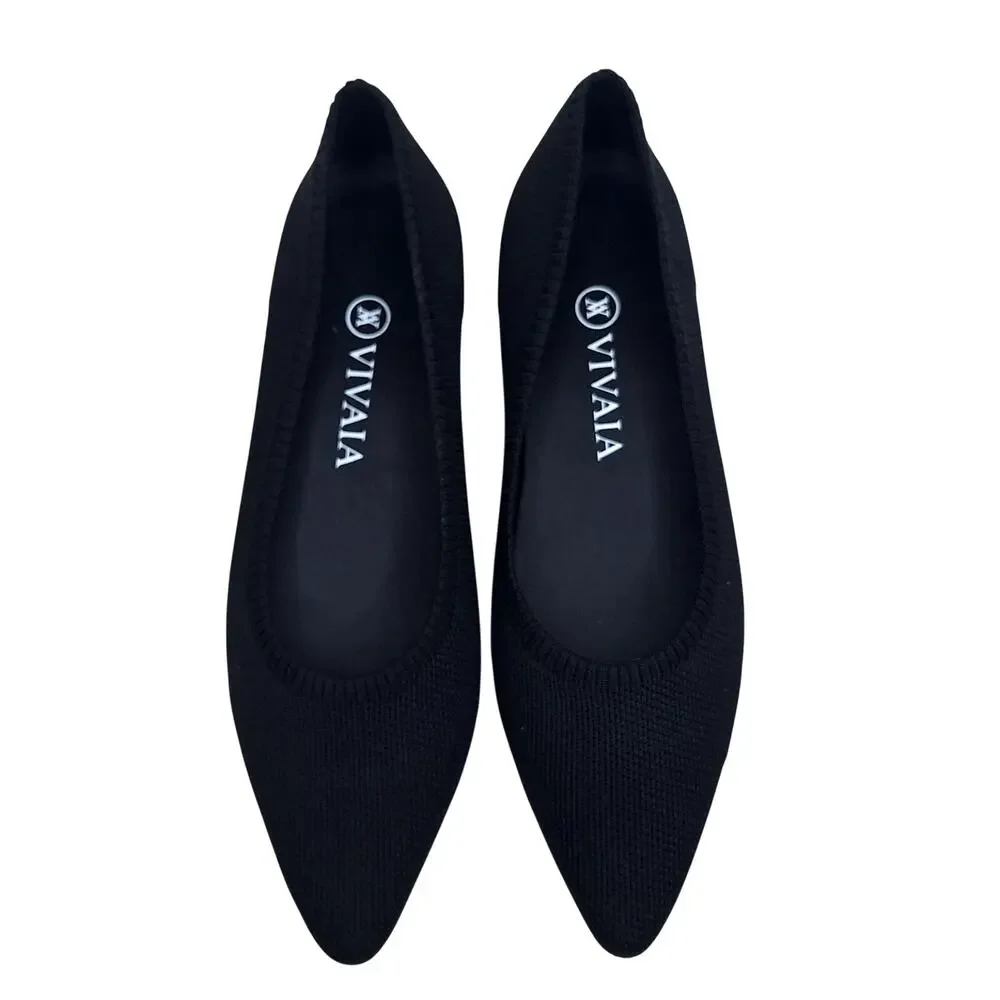 Vivaia Aria Point Toe Ballet Flats Slip-On Black 38 US 7/7.5 Knit Comfort Career
